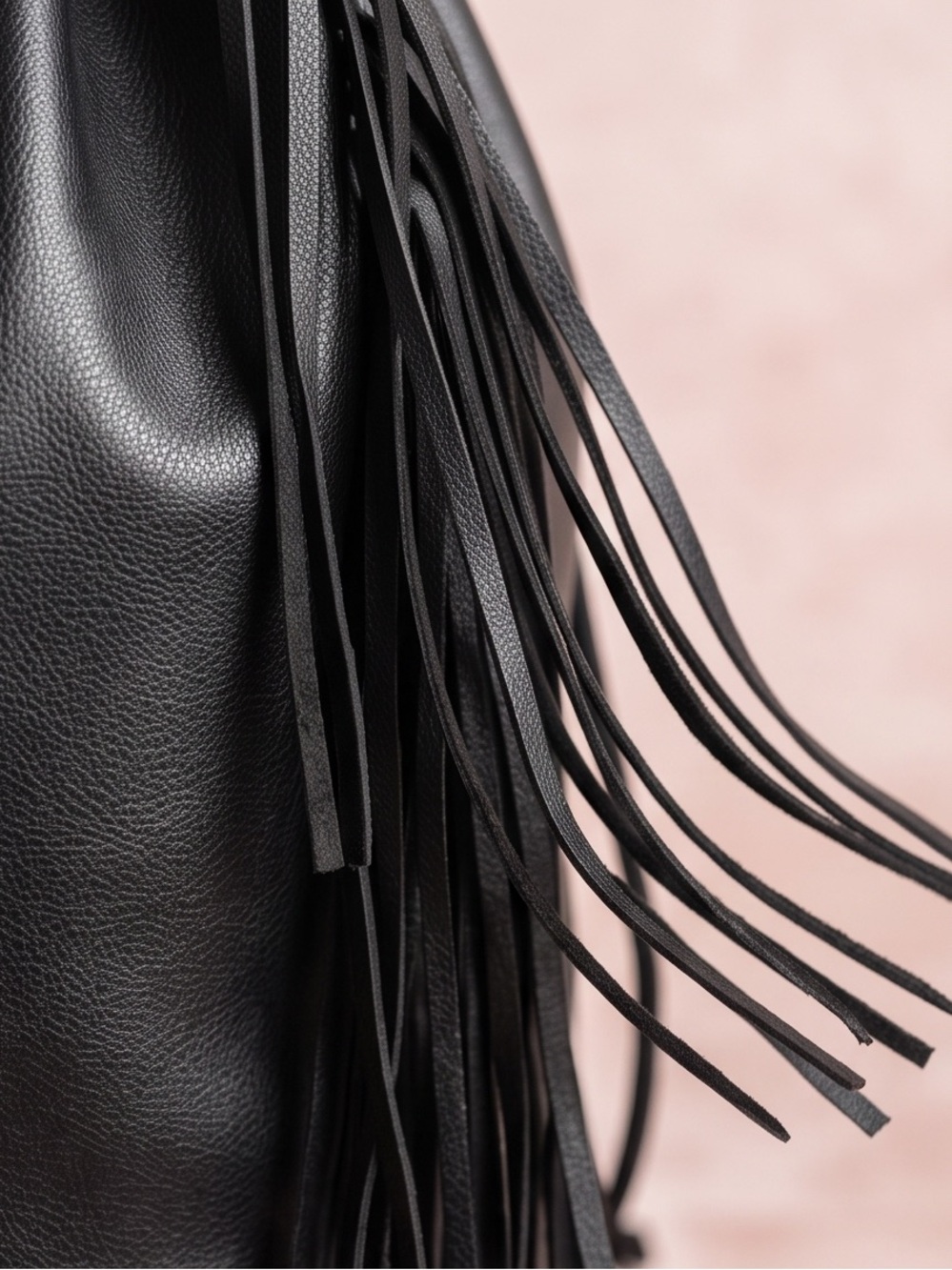 VICTORIA’S SECRET Black boho faux leather Fringe Drawstring Backpack bag - Picture 3 of 9